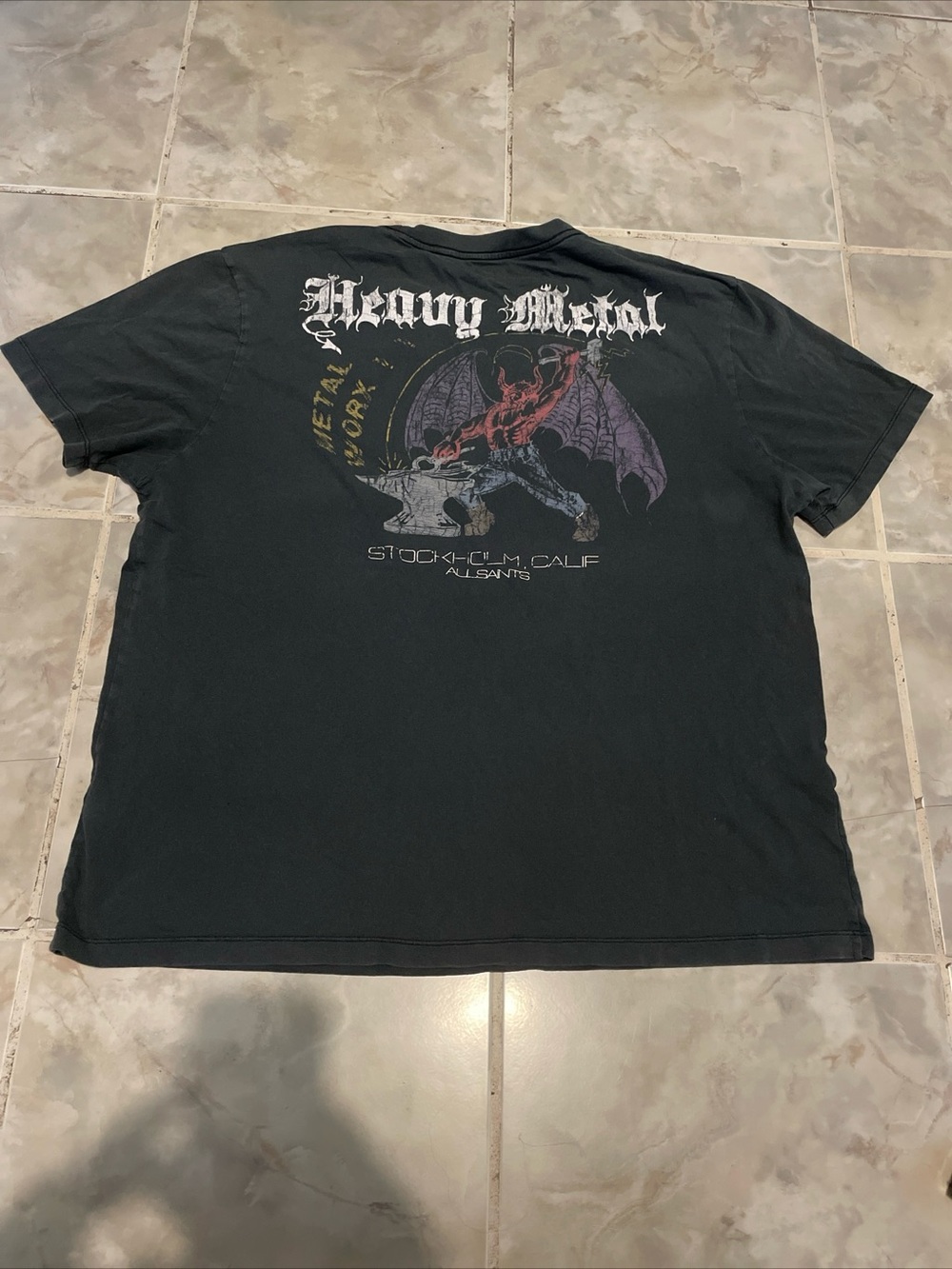 AllSaints Metal Worx Heavy Metal Diablo T-Shirt SZ Large Punk Grunge